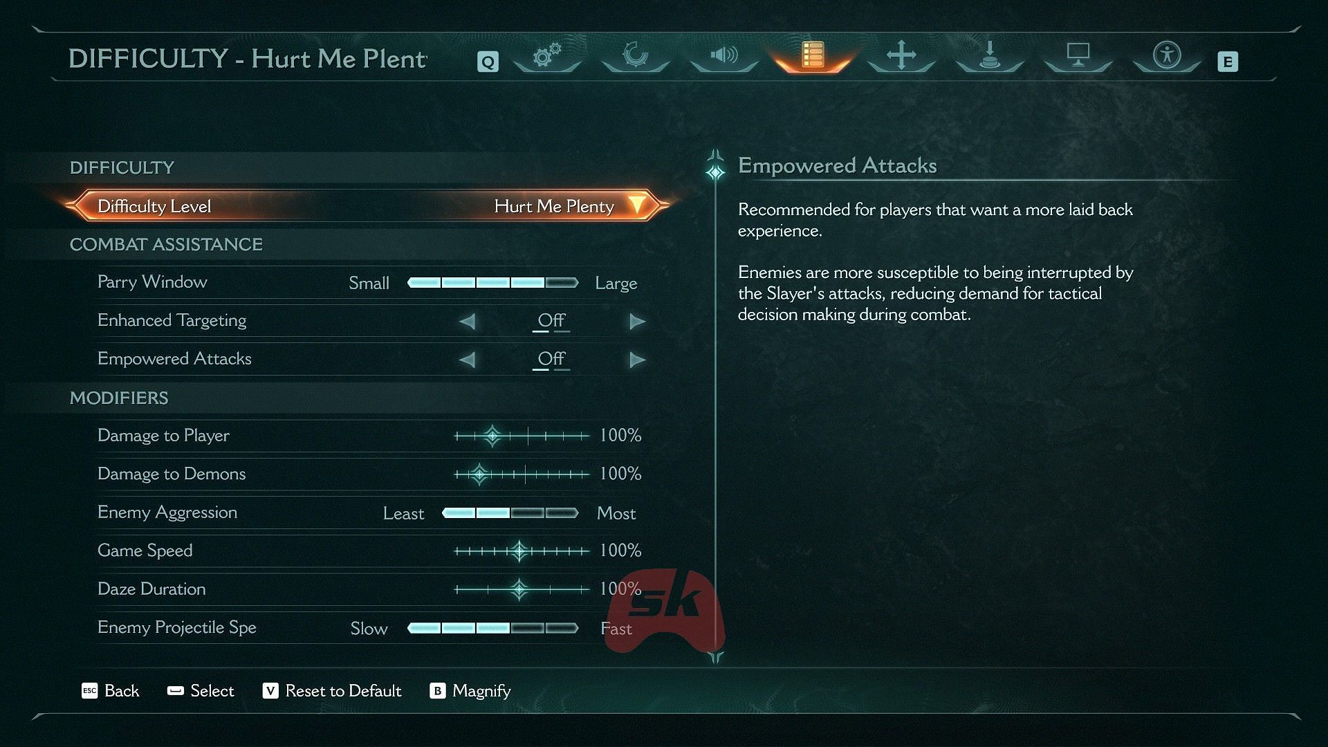 Doom The Dark Ages difficulty settings (Image via Sportskeeda Gaming, Bethesda)